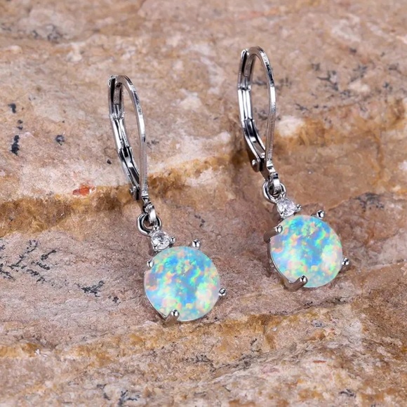 Jewelry - Oval Colorful Opal Decor Hoop Earrings
